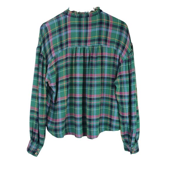 Anthropologie Pilcro SZ S Cropped Puff-Sleeve Soft Crinkle Plaid Blouse - Picture 4 of 5